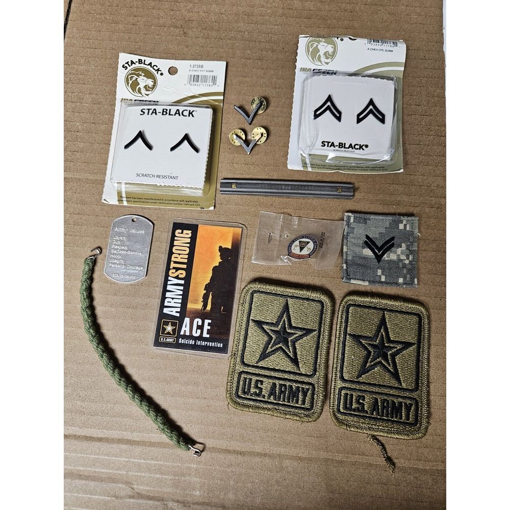 STA-BLACK Army Chevron Black Subdued Metal Corporal‎ (CPL) Army Patches PVT